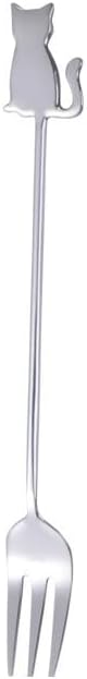 Silverware Flatware Cutlery Set, 1/4/6/8/10/12pcs 304 Stainless Steel Creative Cute Cat Fruit Fork(Gold,12Pcs)