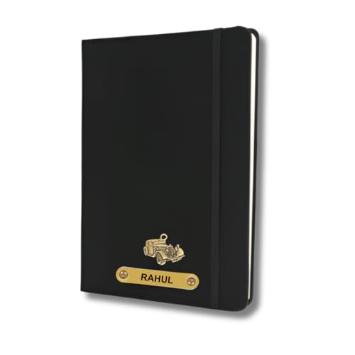 Image of ncgifts Personalized Name & Charm Leather Hardcover Diary (Black) - Daily Journal Notebook for Men & Teenage Boys | Corporate Gifts for Employees | Secret Santa & Christmas Gift Idea