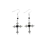 Gothic Cross Earrings for Women Black Red Crystal Heart Drop Dangle Earrings Vintage Punk Crystal Cross Earrings Goth Earrings Halloween Cosplay Party Jewelry (Black)
