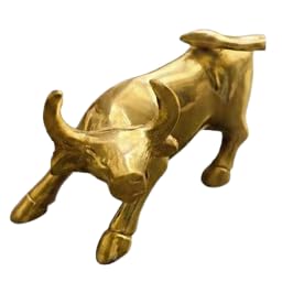 Image of Brass Charging Bull Statue, Vastu Remedy for Wealth & Career (14 cm, 540 g)