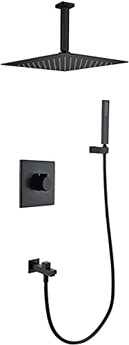 Ensemble de douche encastré chromé et noir avec bec de baignoire intégré - 2
