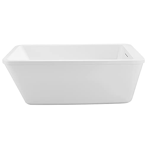 Streamline 59" Freestanding Soaking Bathtub – Glossy White Acrylic Tub