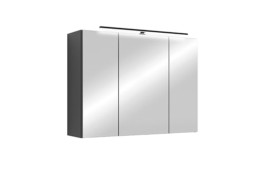 byLIVING Spiegelschrank Spree/Korpus matt anthrazit mit Spiegeltüren/Hängeschrank mit Soft-Close-Funktion/Inkl. LED-Beleuchtung/Badschrank mit Stecker- und Schalterdose/B 80, H 60, T 20 cm