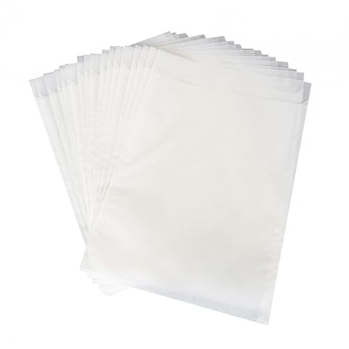 Weiße Pergamintüten, 50 Stück: Papiertüten Groß, Tüten Papier Weiß, Geschenktüte für Blumensamen, Lebensmittel & Postkarten, Papierflachbeutel Leicht Transparent, Papierbeutel Pergamin, 18,5 x 23 cm
