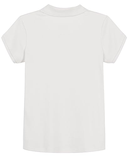 IZOD Girls' School Uniform Short Sleeve Interlock Polo, White, 8-10
