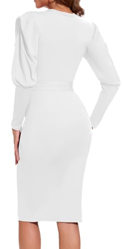 Image of Funeral Church Dresses for Women Formal Long Sleeve Wrap Business Work Dress Vintage Ruched Midi Pencil Dress
