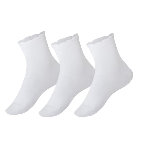 3 Pairs Soft Cotton Ruffle Sock Girls White Socks for School Uniform Dress Socks