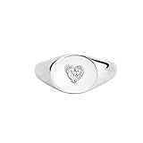 FeatherWish 925 Sterling Silver Ring Retro Vintage Style Signet Round Heart Statement Rings With Cubic Zirconia Women Size J L N P R (N)