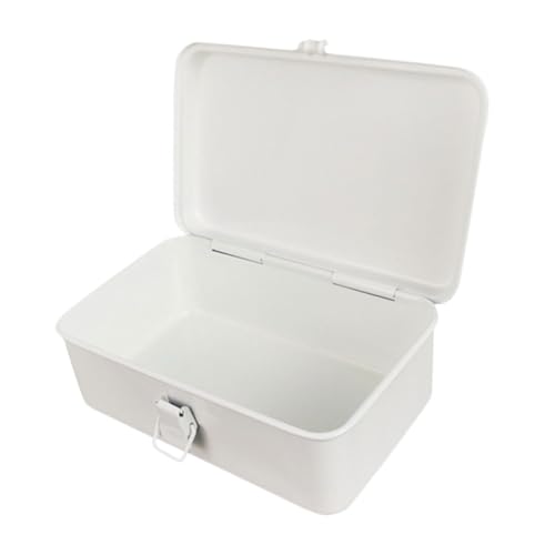 UKCOCO Caja Metálica Vintage Blanca con Cerradura Resistente y Duradera para Organización de Oficina y Almacenamiento Seguro de Objetos Pequeños
