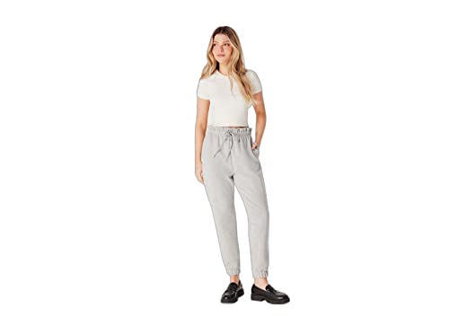 Calça Básica Feminina Cintura Média De Moletom Jogger Cinza Claro M