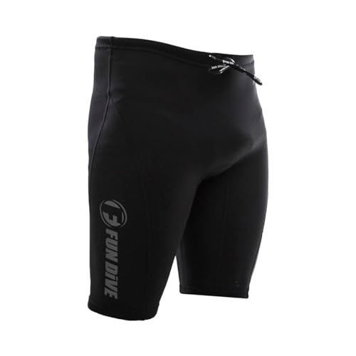 Fun Dive Bermuda de Neoprene 2mm, Preta, Ajustável com Cordão na Cintura, para Mergulho, Surf, KiteSurf, Pesca e Esportes Aquáticos (Preto, Pequeno)