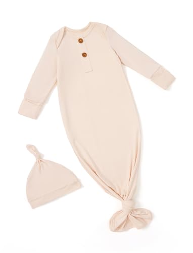 Image of PATPAT Baby Sleeper Gown with Bamboo Viscose for Newborn Girls Boys, Knotted Nightgown with Mittens for Infant Home Coming