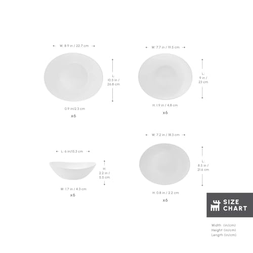 Karaca Pure 24-teiliges Tafelservice, Glas-Geschirrset für 6 Personen, Elegantes, hitzebeständiges, Geschirr Set für den täglichen Gebrauch und besondere Anlässe, Weiß Teller Set