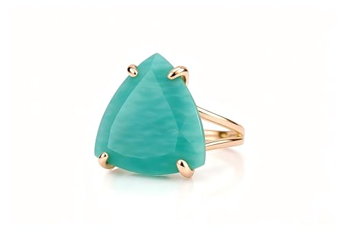 Bague en pierre naturelle amazonite et or rose délicat pour femme