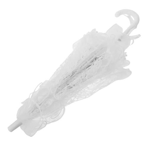 minkissy Spitzenschirm für Hochzeiten Weiß Bestickt Doppellagig Brautschirm Vintage-design als Schirm für Teepartys Fotogenes Hochzeitsaccessoire
