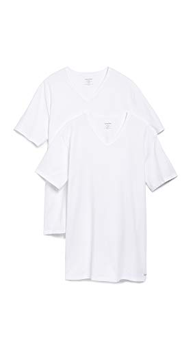 Calvin Klein Men's Undershirts Cotton Stretch 2 Pack V Neck Tshirts, White, X-Large