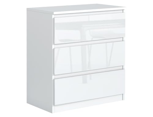 MebLocker Kommode mit 3 Schubladen Ideal für Wohnzimmer, Schlafzimmer, Kinderzimmer, Jugendzimmer und Büro Moderne Elegante Lösung für stilvolle Aufbewahrung (Weißer Glanz)