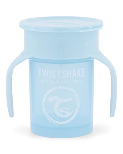 Twistshake 360 Cup Vaso Antiderrames Entrenamiento con Asas Bébé 230 ml, Borde a Prueba de Derrames de 360°, Ergonómicas Vasos con Boquilla, Taza de Aprendizaje, Sin BPA, 6+ Meses, Azul Pastel Cover