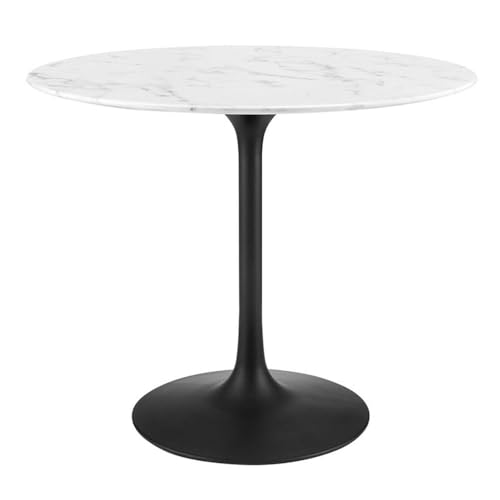 Image of Modway Lippa Mid-Century Modern 36 inch Round Artificial Marble Dining Table in Black White