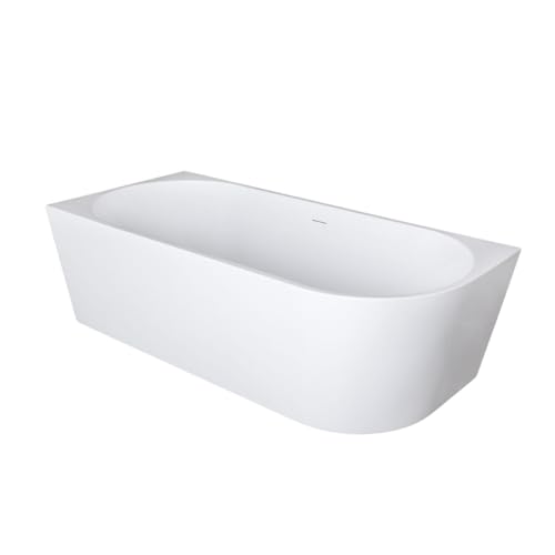 Belvit Halbfreistehende Eckbadewanne 180 x 80 cm links, Acryl Badewanne mit Mittelablauf, vorwandbadewanne raumsparbadewanne badewanne freistehend freistehende wanne badewanne modern, Weiß