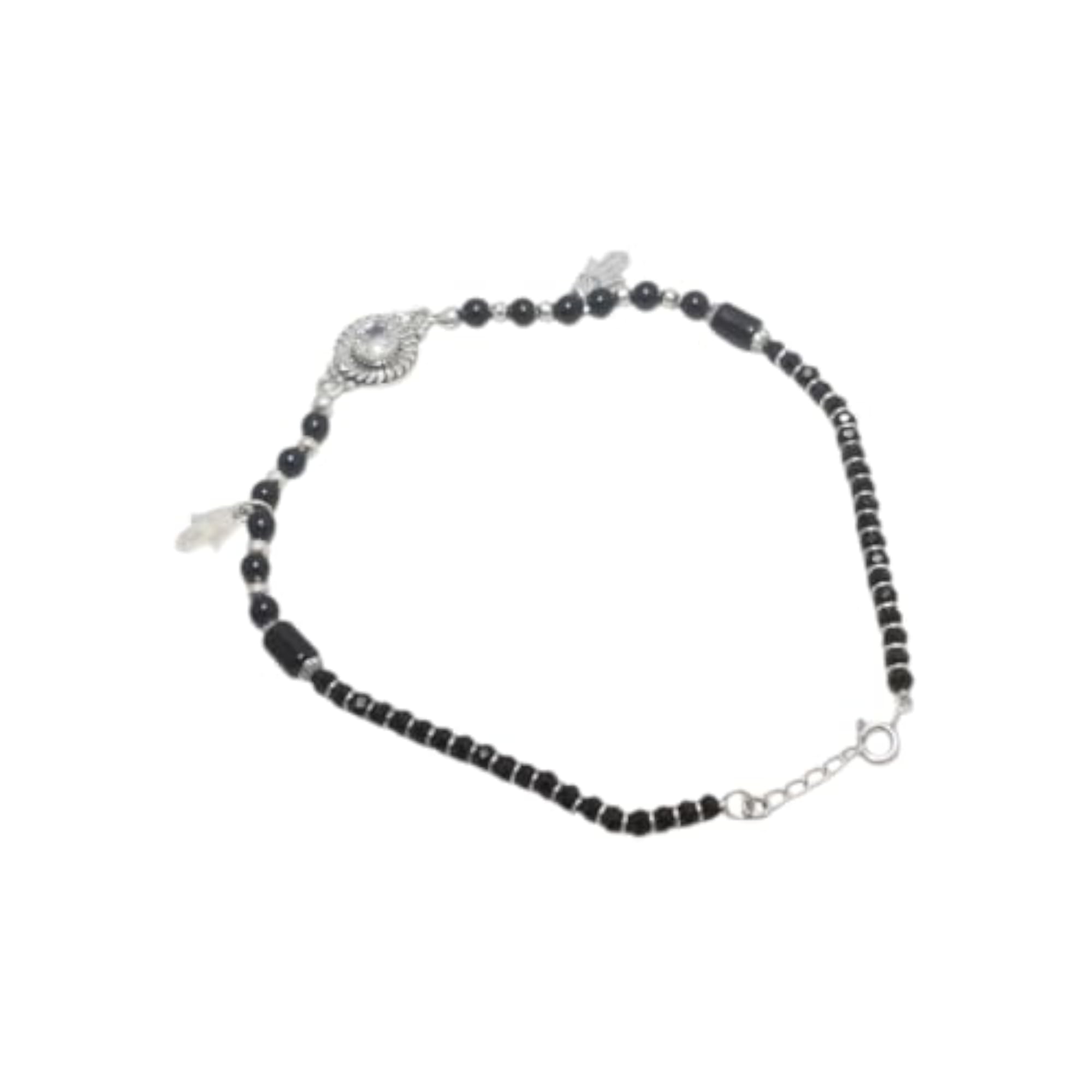 Black Onyx & Cubic Zirconia 925 Sterling Silver Anklet