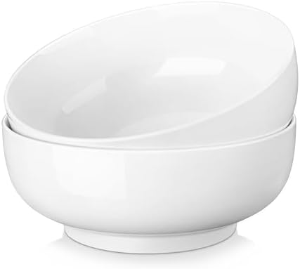 MALACASA Suppenschalen 3.4L, 2er Pack Salatschüssel aus Porzellan | Servierschale für Suppe, Salat, Ramen, Obst, Müsli, Große Bowl Schüssel Set in Weiß, Serie Regular