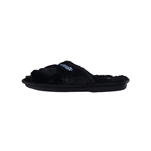 Image of FOCO Womens NFL Team Script Wordmark Fuzzy Cross Slide Slippers