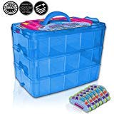 Black & White Label Company Holds 600 - Tiny Toy Box Storage Case Organizer Container - Stackable Collectors Carrying Tote - Compatible W/Mini Colleggtibles LoL Hot Wheels (Blue)
