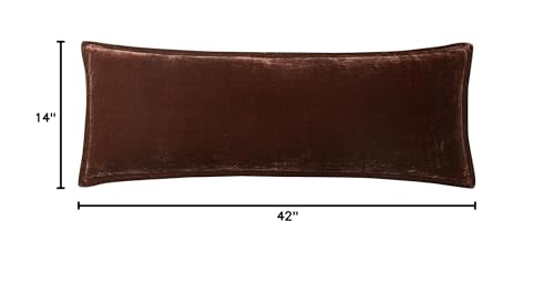Image of HiEnd Accents Stella Faux Silk Velvet Copper Brown Long Lumbar Pillow