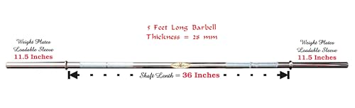Image of Gyming World ( 5 feet ) Solid 28 mm Thickness Barbell | Standard Straight Weight Bar | with 2 spring Locks