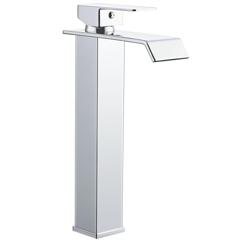 Hapilife Robinets de lavabo haut pour salle de bain - Robinet mitigeur haut cascade - Robinet carré de vestiaire autonome monobloc en acier inoxydable chromé...