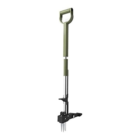 JonesHouseDeco D-Handle Weeder Puller Telescopic-Length: 9.9-1.19 m, Stainless Steel Weeder Tool long Handle with 4 Claws and Foot Plate Green Cover