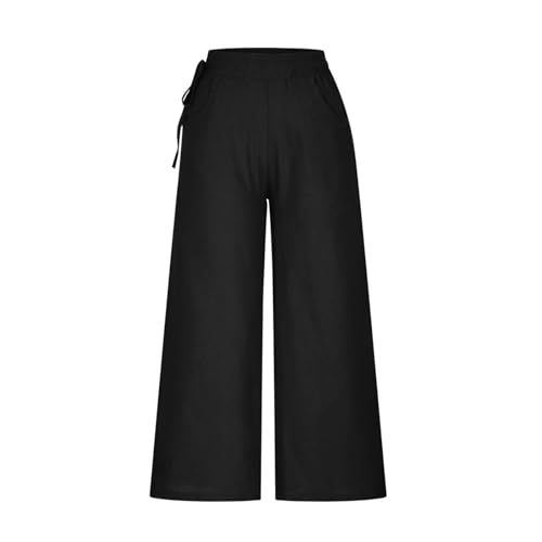 Image of KOTTY Women's Crumble Fabric High Waist Solid Color Drawstring Wide Leg Trousers Loose with Pockets