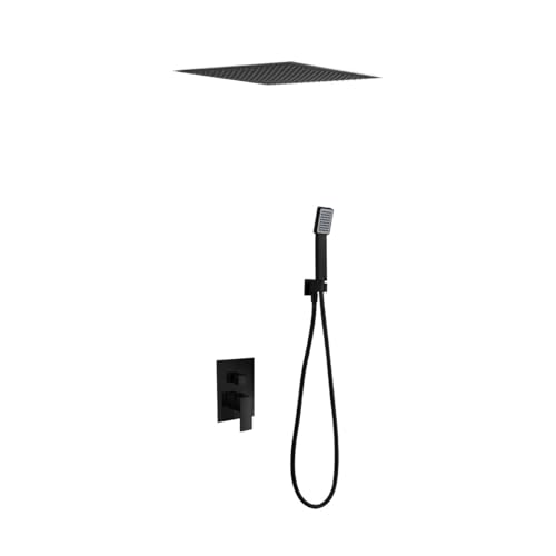 Mice - Conjunto ducha empotrada techo MONOMANDO - Rociador extraplano es de techo, cuadrado de 40 cm x 40 cm de lado incluye el premarco - Griferia de baño efecto lluvia color Negro Mate