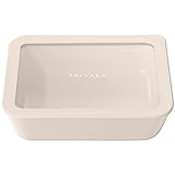 BRIVARA HOME Recipiente de almacenamiento de alimentos de vidrio recubierto de cerámica, sin PTFE, PFOA, PFAS y BPA, reutilizable, no tóxico, con tapa de vidrio, fácil de almacenar, cuadrado de 5