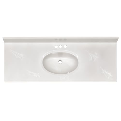 Image of Design House Cultured Marble Vanity Top, 49 in W x 19 in D, Integrated 4 in Centerset Oval Sink & Backsplash, Ivory Swirl, 586305