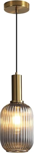 KCO Farmhouse Small 5.1” Smoke Gray Ribbed Cylinder Glass Pendant Light