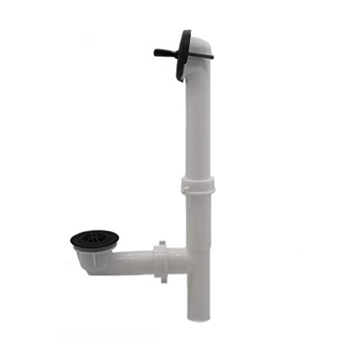 Westbrass 592244C-62 1-½' x 14" White Poly Tubular Bath Waste & Overflow Assembly with Trip Lever and Strainer Grid Drain Cover, Matte Black by Westbrass - Image 2