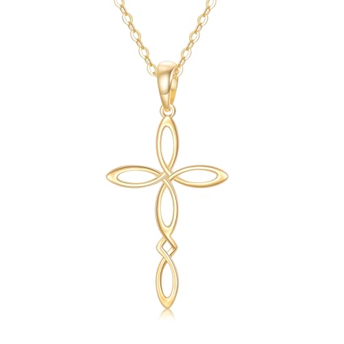 14K Solid Gold Necklace for Women Cross/Infinity/Heart/Rose/Sunflower/Celtic knot Cross Pendant Necklaces Religious Christian Jewelry Gifts for Her Mom Grandmother Christmas Birthday Anniversary