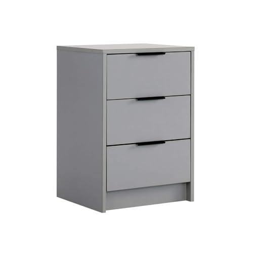 Home Source Bedside Cabinet Nightstand, 3 Drawers, Grey