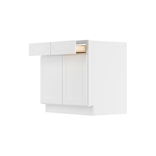 Image of Furinno Shaker Drawer Base Kitchen Cabinet with 2-Doors, Ready to Assemble, 24 D x 36 W x 34.5 H, White
