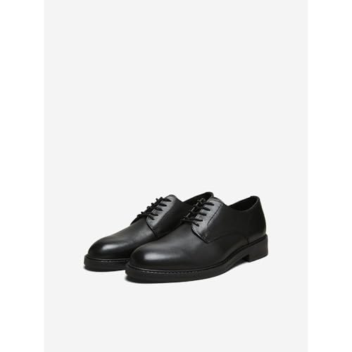 SELECTED FEMME Men's Slhblake Leather Derby Shoe Noos, Black, 7.52