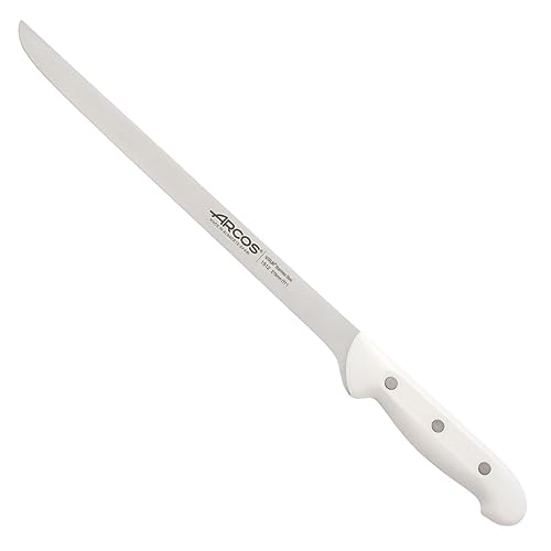 Arcos jamonero Profesional | Cuchillo jamonero jamonero Inoxidable Nitrum | Mango Blanco | Cuchillo Jamon iberico | Serie Artika| Hoja Flexible y Filo Liso | 275 mm | Acero Inoxidable