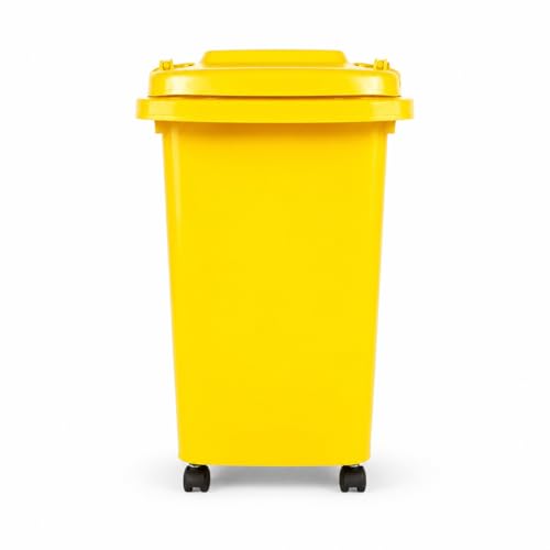 Image of BURAKH Recycling Wheelie Bin Dustbin Rubbish Waste Trash Kitchen Home Office 30L 50L | Indoor Outdoor Rubbish Waste with Wheels | Recycling Food Dustbin Outdoor Wheelie Bin Green/Red (Yellow, 50L)