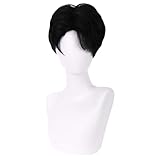 MAGQOO Black Wig for Boy Men Short Straight Black Wig Middle Part Cartoon Movie Halloween Cosplay Costume Animie Wig