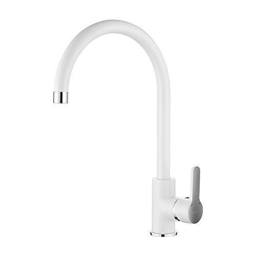Ibergrif M14122W, Grifo de Cocina con Caño de Confort, Mezclador Monomando para Fregadero, Blanco