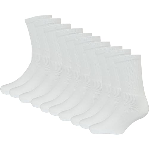 Sock Stack - Sock Stack Lot de 10 paires de chaussettes de sport rembourrées pour garçon - Noir et blanc - Respirantes - Super douces, blanc, 7-10 ans