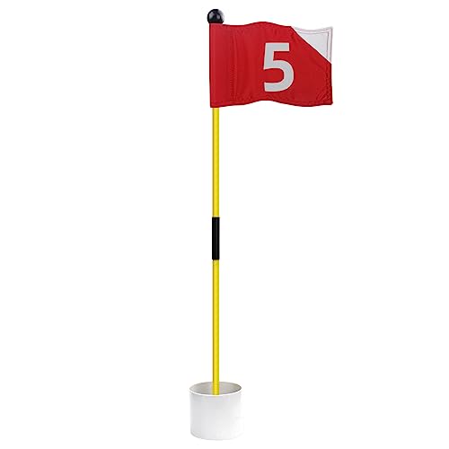 Crestgolf Portable Backyard Practice Golf Hole Cup and Flag Stick of Fiberglass, Golf Putting Green Flagstick Golf Pin Flag Hole Cup Set(red,#5)