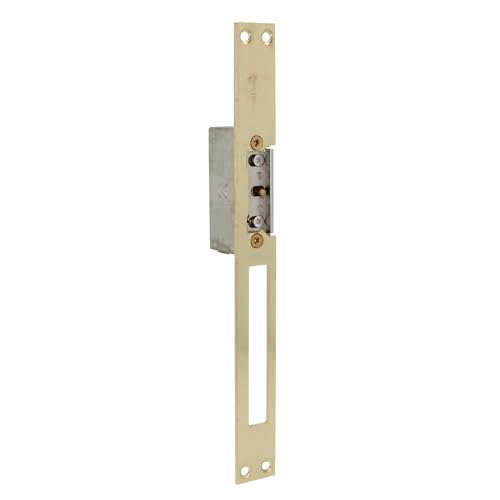 Amig - Elektrischer Einsteck-Türöffner für Zutrittskontrolle - Kompatibel mit europäischem Fallenriegel 13 mm - Stulp 250 x 25 mm - Messingbeschichteter, lackierter Stahl - Goldfarben - 8-12 V AC/DC