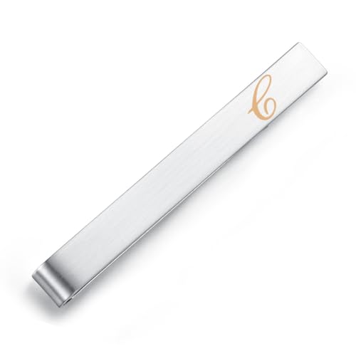 HONEY BEAR 1.57"/2.12"Mens Initial Alphabet Letter Tie Clip Bar -Skinny Size/Normal Size for Business Wedding Gift,4cm/5.4cm,Brushed Silver A - Z (C 5.4cm)